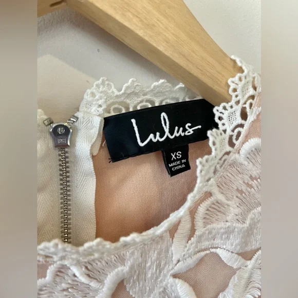 Lulu’s White and Nude Lace Midi Dress - Picture 4 of 11